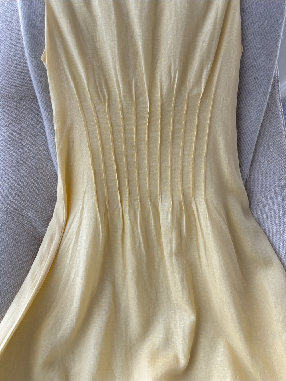 Elie Tahari French Vanilla Linen Blend Midi Dress Gathered Waist - Retail: $395 - Picture 2 of 7